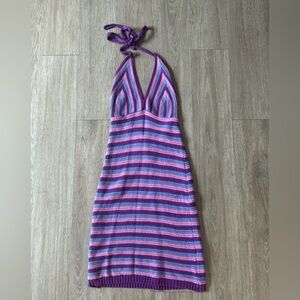Striped Halter Dress in Purple, Blue, Pink